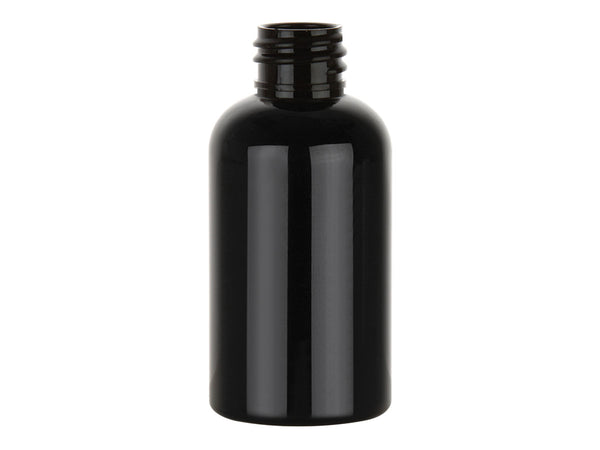 2 oz Black 20-410 Boston Round PET Plastic Bottle