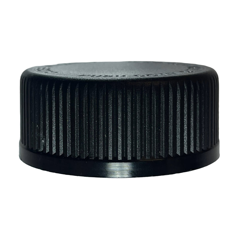 33-400 Black Ribbed Child-Resistant Plastic Cap (Universal Heat Seal Liner)