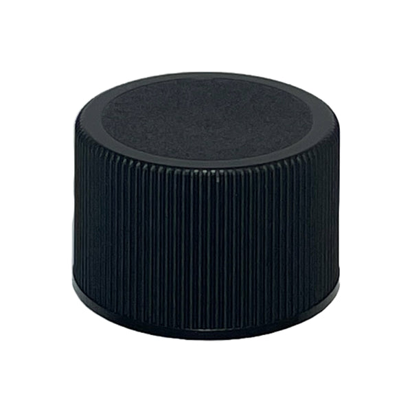 24-410 Black Ribbed Plastic Cap (Foam Liner)