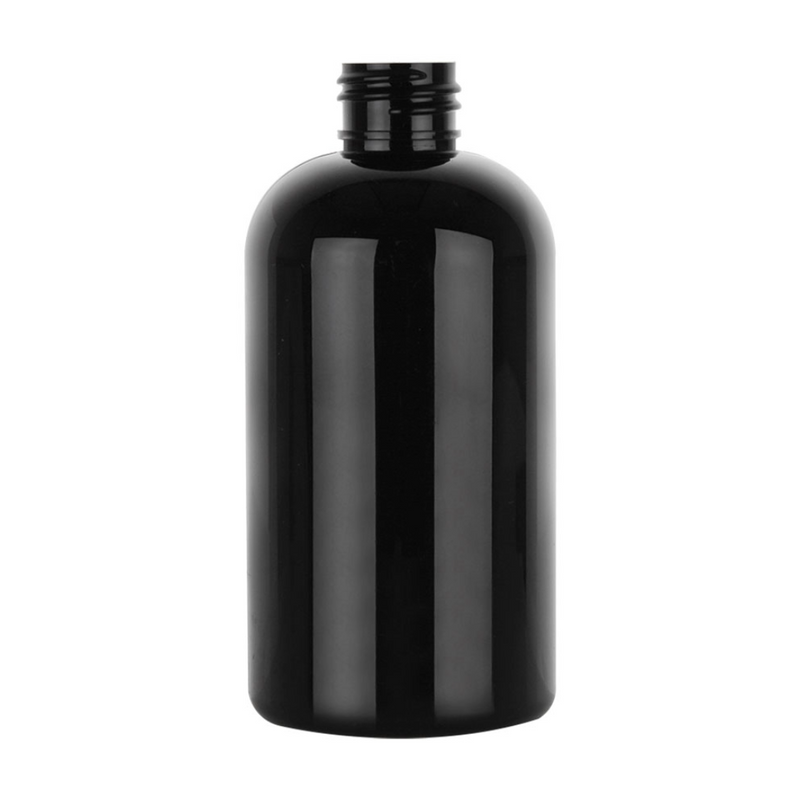 8 oz Black 24-410 Boston Round PET Plastic Bottle