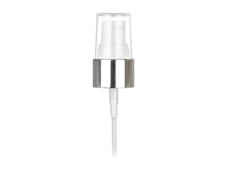 20-410 Silver/White Cosmetic Treatment Pump (4" dip tube, 130mcl output)