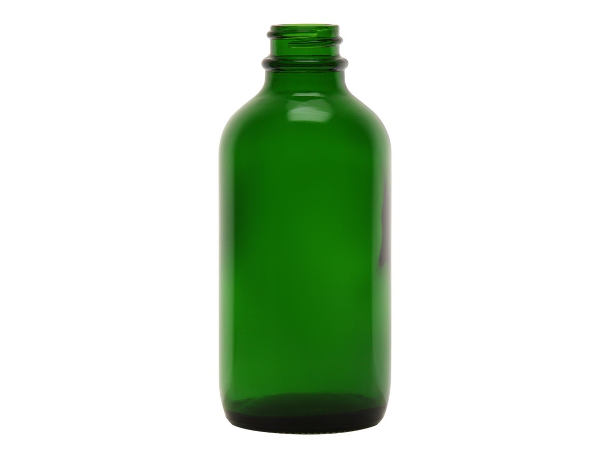 16 oz Green Glass Boston Round Bottle 28-400 Neck Finish